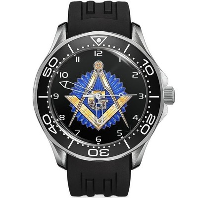 TWK Freimaurertum Masonic Square Kompass Taucher Uhr Quarz 40mm Schwarz