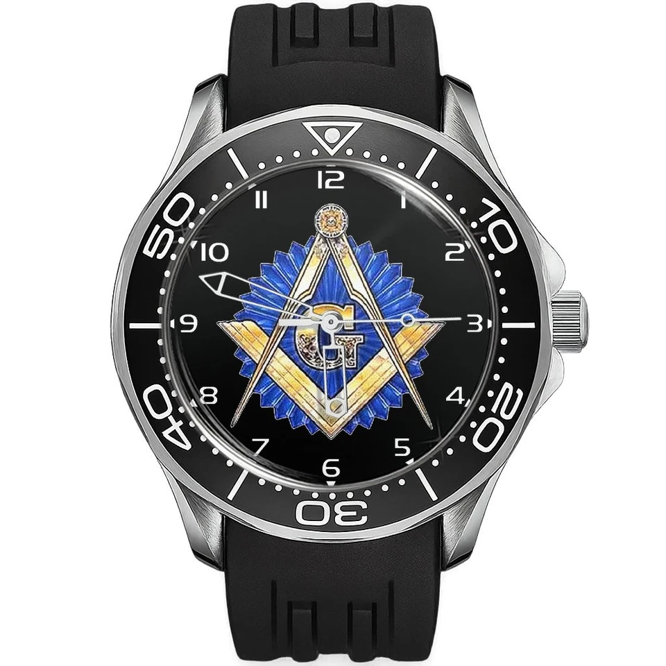 TWK Freimaurertum Masonic Square Kompass Taucher Uhr Quarz 40mm Schwarz - Bild 1 von 1