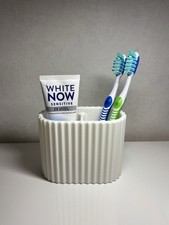 Ribbed Toothbrush Holder organizer Dual Compartment Bathroom Storage Cup White