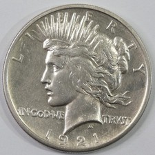 1921 USA $1 Silver Peace Dollar High Relief ALMOST UNCIRCULATED Cleaned