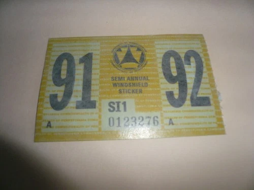 1991 92 Pennsylvania Inspection Sticker Pa Penna Passenger Car - Semi Annual