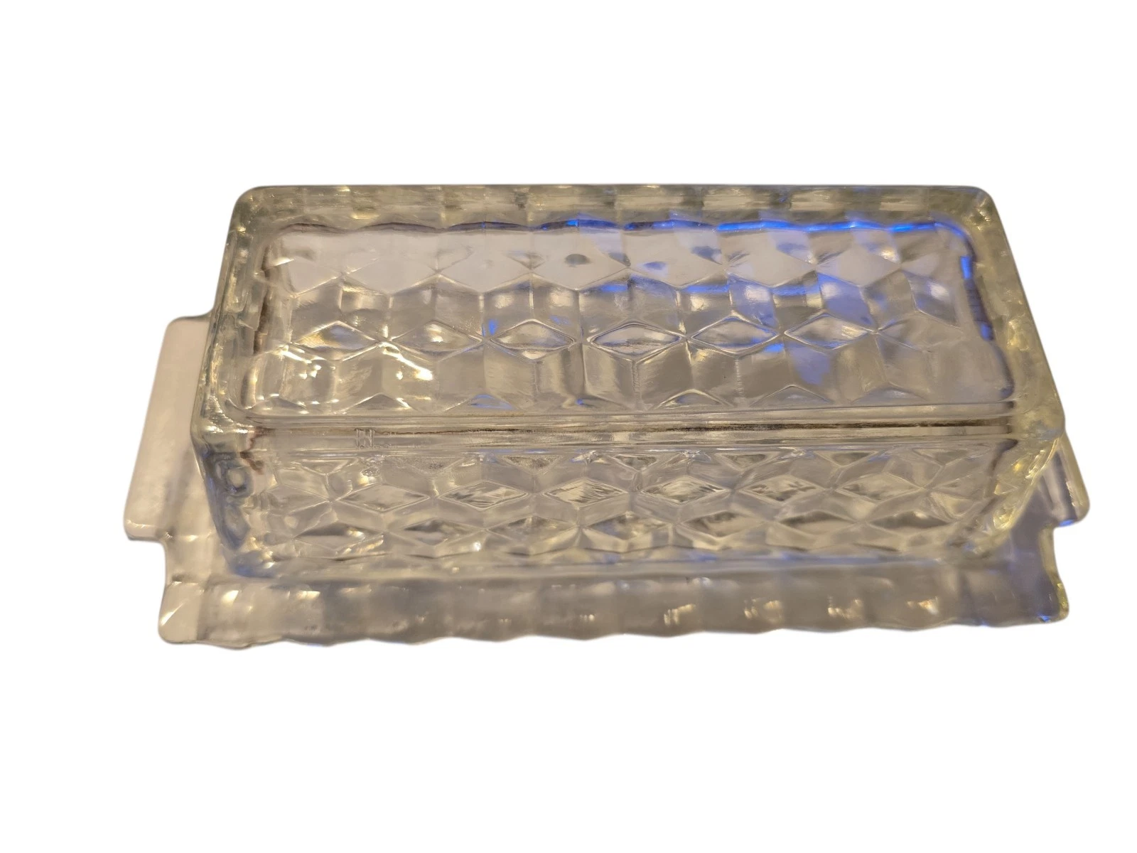 VINTAGE COVERED BUTTER DISH 8" GLASS