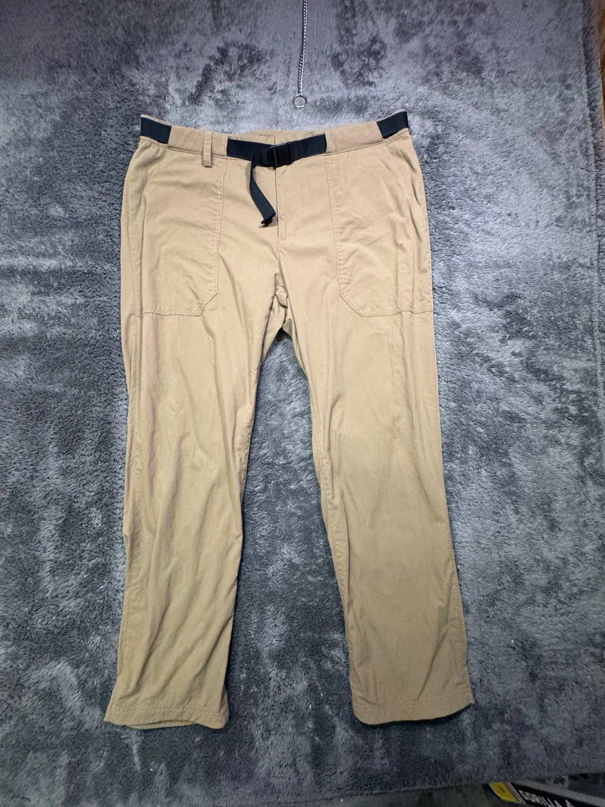 Mountain Hardwear Pants Mens XL 38X30 KHAKI Flat Front Belted Pockets Hike FISH