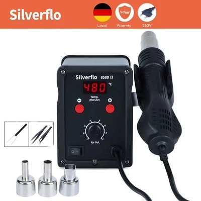 SILVERFLO 700W 858D-II Löten Digitale Entlötkolben Heißluft Lötstation SMD Station 3Düse