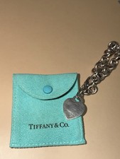 Tiffany & Co. 925 Sterling Silver Heart Tag Charm Chain Bracelet