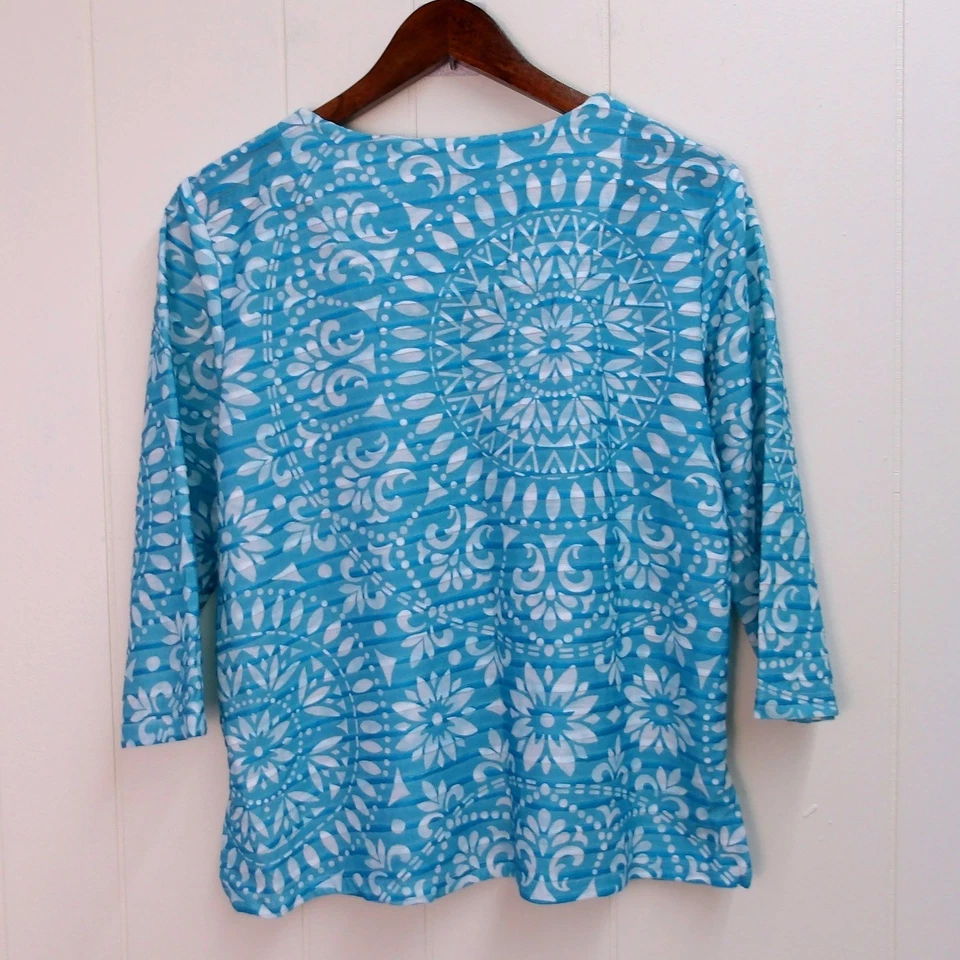 Top Alfred Dunner Azul Blanco Estampado Floral Mujer M Poliéster Mezcla Rayón / #9084 Foto 4 de 4