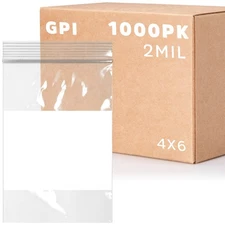 GPI 1000 Clear Zip Bags 4x6 2 Mil Reclosable with Write-On Block Packaging
