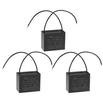 3pcs Ceiling Fan Capacitor CBB61 15uF 350V AC 2 Wires Metallized Polypropylene