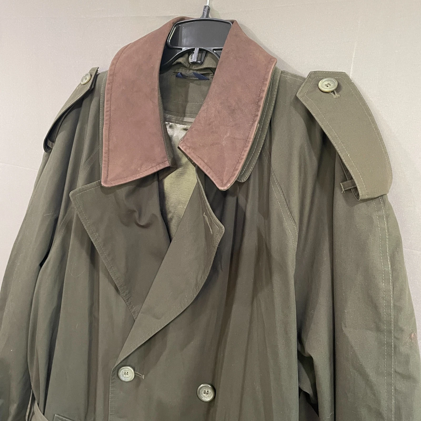 Stafford Trench Coat Mens 42L Olive Green Belted Double Breasted Removable Liner image 2