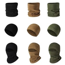 Fleece Balaclava Beanie Neck Warmer Set Black Brown Green Winter Sports Unisex
