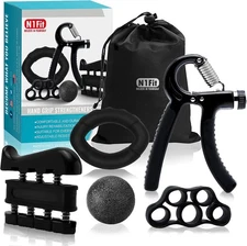 N1Fit Grip Strength Trainer Kit - 5 Pack Forearm Wrist Finger Black 