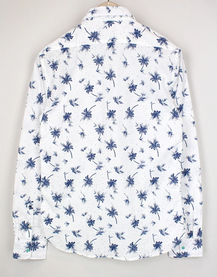 Scotch & Soda Ams Couture Uomo S Bianco Manica Lunga Cotone Motivo Palma Camicia - Immagine 3 di 4