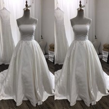 Simple Wedding Dresses Strapless Satin Ruched A Line White Ivory Bridal Gowns