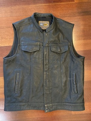 First Mfg Co Sharp Shooter Men's Motorcycle Leather Vest - Classic Black XL