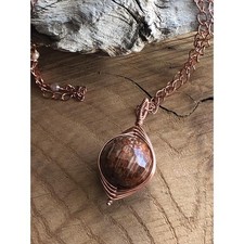 Handmade Copper Wire Wrapped Jasper Pendant - 20" Chain