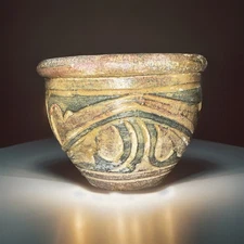 Hand Carved Terracotta Planter Pot 5.25” – Rustic Earthenware Folk Art