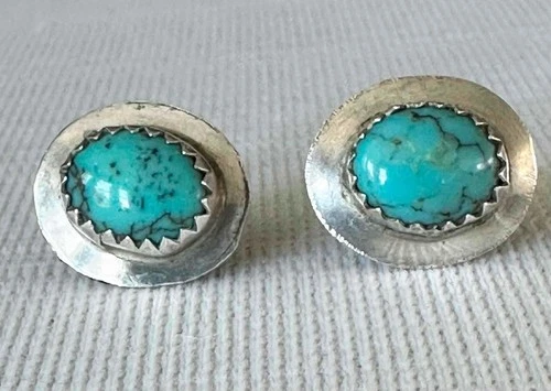 Marked LC Southwest Native American Sterling Silver & Turquoise Post Earrings
