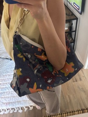 Vintage Y2K Dooney & Bourke Floral Splatter Shoulder Bag - Denim & Leather