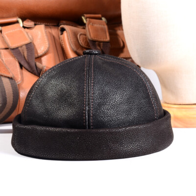 Men's Women's 100% Real leather Beanie Zucchetto Skullcap Beret