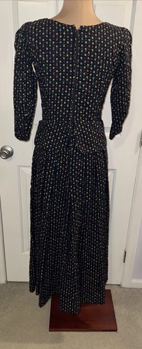 Vintage Boho Handmade Maxi Dress Prairie Cottage Core Floral Black - Picture 7 of 11