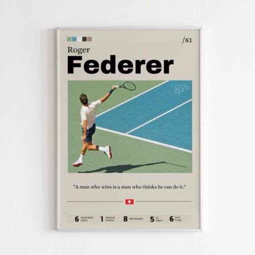 Roger Federer Poster, Tennisstar Wandkunst, Federer Druck Fan Geschenk - Bild 1 von 10