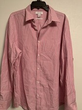 Mens Calvin Klein Slim Fit Pink Checkered Long Sleeved Button Front Shirt Size L