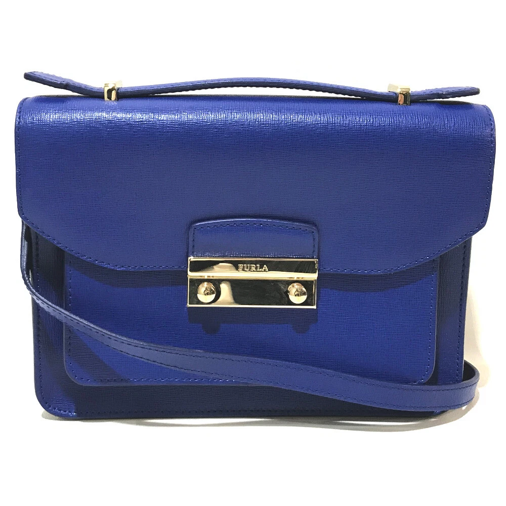 FURLA Julia 2way Hand Bag Shoulder Bag Blue Leather