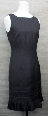 Marken Etui Kleid Gr 38 in schwarz +Faltensaum und Pailletten / Leinen +Rayon