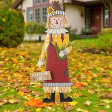 Scarecrow Metal Yard Stake 3-Ft Hanging Fall Wall Art Lawn Garden Decoration