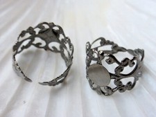 2 x Adjustable 17mm Brass Filigree Ring Blanks Shanks Gunmetal with 8mm Pad LF