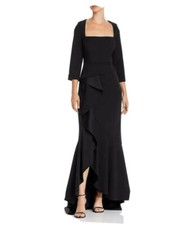 NWT ADRIANNA PAPELL Womens Black 3/4 Sleeve Square Neck Hi-Lo Dress Size: 2