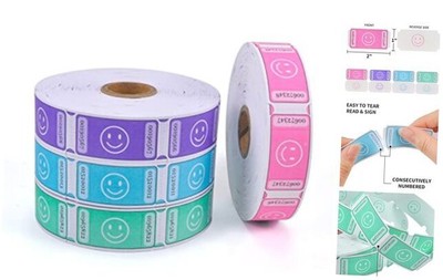  4000 Assorted Raffle Tickets Each Tickets Size 1x2 Pink.green,blue,purple