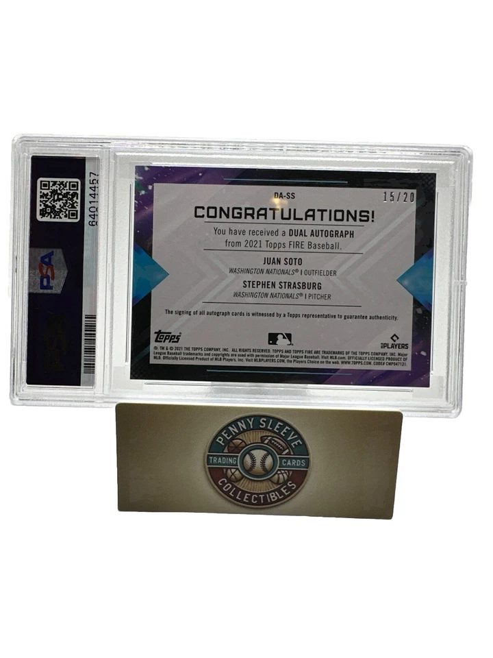 2021 Topps Fire JUAN SOTO STEPHEN STRASBURG  Dual Autos 15/20  PSA NM-MT 8 - Image 4 of 4