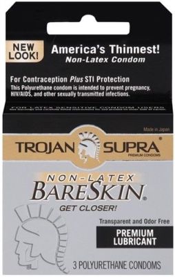 Trojan Supra Non-Latex Bareskin - 3 Count - Ultra Thin Pre-Lubricated  Condoms