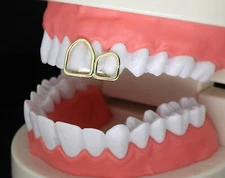 Double Open Face Single Grillz 14k Gold Plated Teeth Upper Top or Lower Grill 