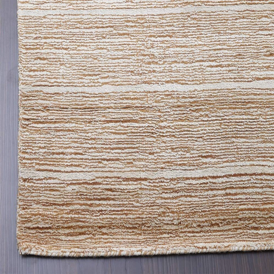 Alfombra de mezcla de seda con telar anudada a mano dorada maciza blanca BBH Homes BBLSM111 Foto 3 de 4