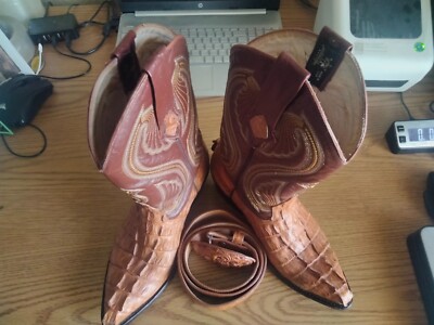 Diego's Boots Brown Alligator Leather Pull Cowboy Western Men Size 7-1/2'' EE USA