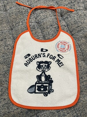 NOS Vintage 80s Aubie Auburn Tigers Baby Bib  ABC Auburn s For Me 