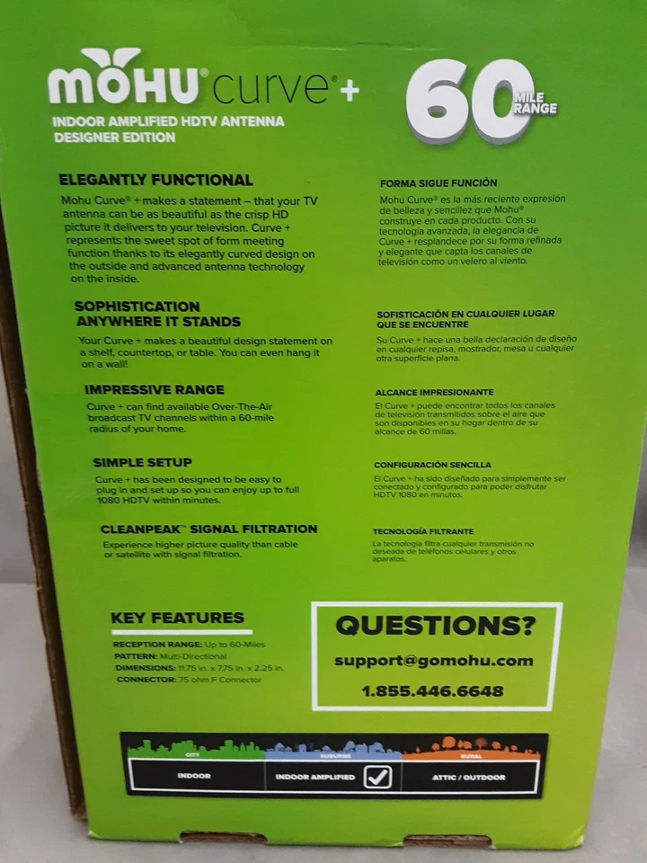 Antena HDTV amplificada interior Mohu MH-110566 Curve 60 - hasta 60 millas - HDTV Foto 4 de 4