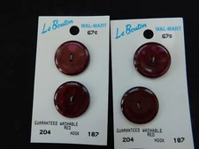Vtg. Le Bouton Red Plastic Button Cards 4 Count 7/8" B13