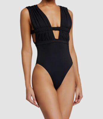 $350 OYE Swimwear Women's Black Athena Plunging Neck One-Piece Swimwear Size S