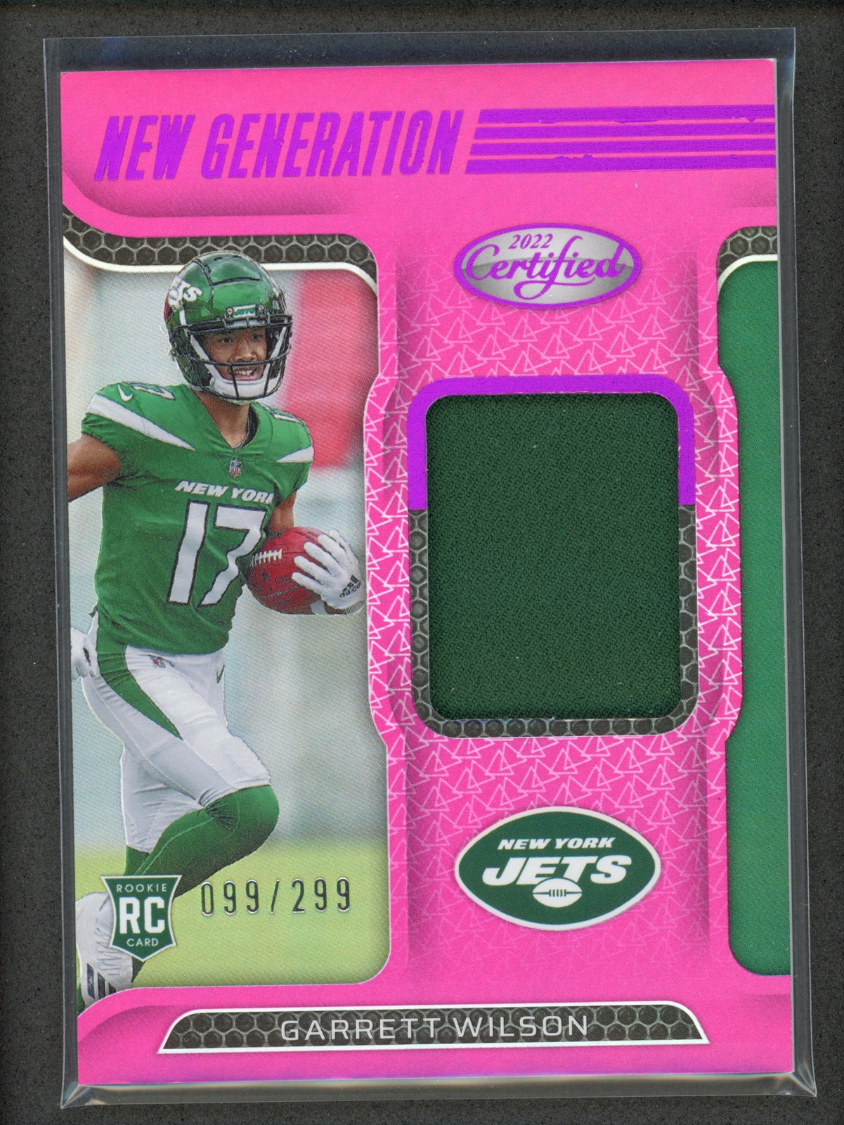 GARRETT WILSON #ngj-gw /299 RC 2022 PANINI CERTIFIED JETS PINK PATCH
