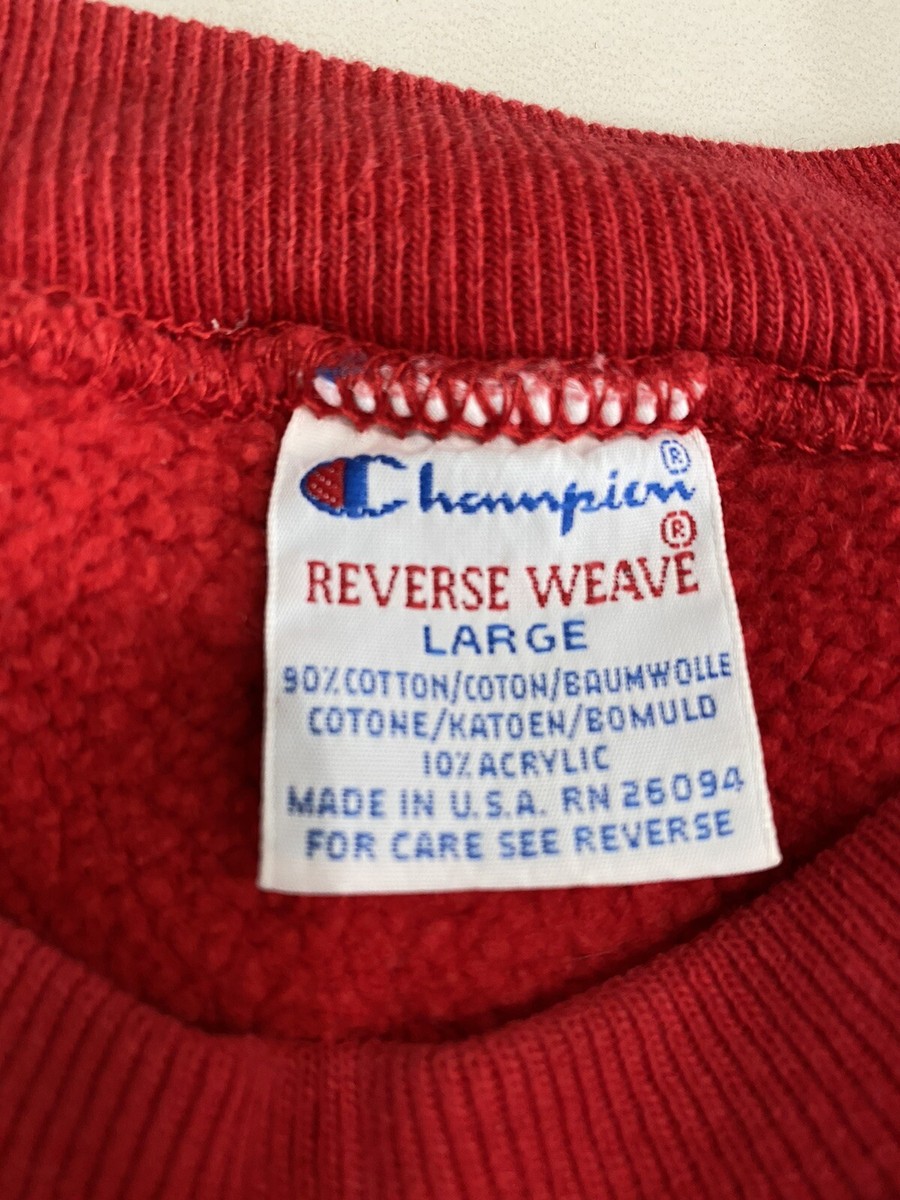 Vintage Champion Reverse Weave 1990s Large Red Embroidered