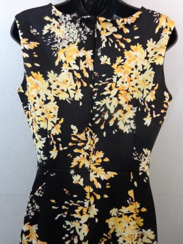 White House Black Market Dress Women's 10 Black Yellow Sleeveless Shift Floral - 第 6/13 張圖片