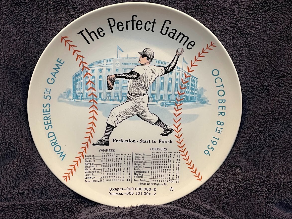 RARE Don Larsen 1956 World Series Perfect Game Plate, New York