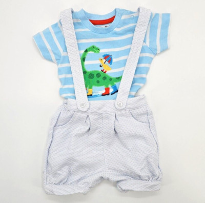 Jungen Kurze Latzhose Stoff mit Nutmeg T-Shirt in Gr. 62 (3 M) 100% Baumwolle