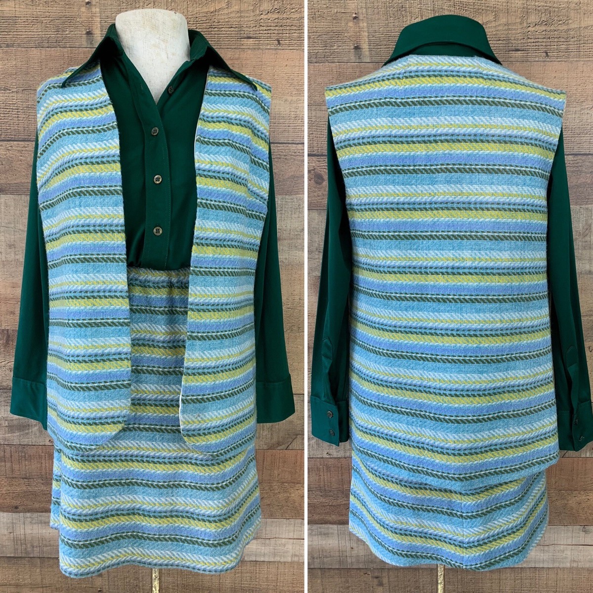 Vintage 1960s Mod Two Piece Mini Skirt Vest Set Size Small Woven 
