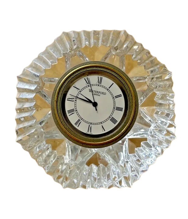Waterford Crystal Diamond Shape Desk Table Clock Paperweight Works Clear
