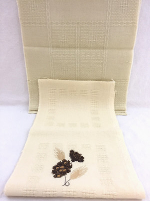 Vintage Cross Stitch Fabric Aida Cloth Ivory 7'' x 48'' & 9'' x 54'' Lot of 2 Pieces