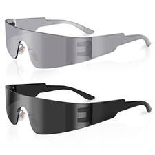 Futuristic Wrap Around Sunglasses Trendy Rimless Glasses Eyewear Women Party